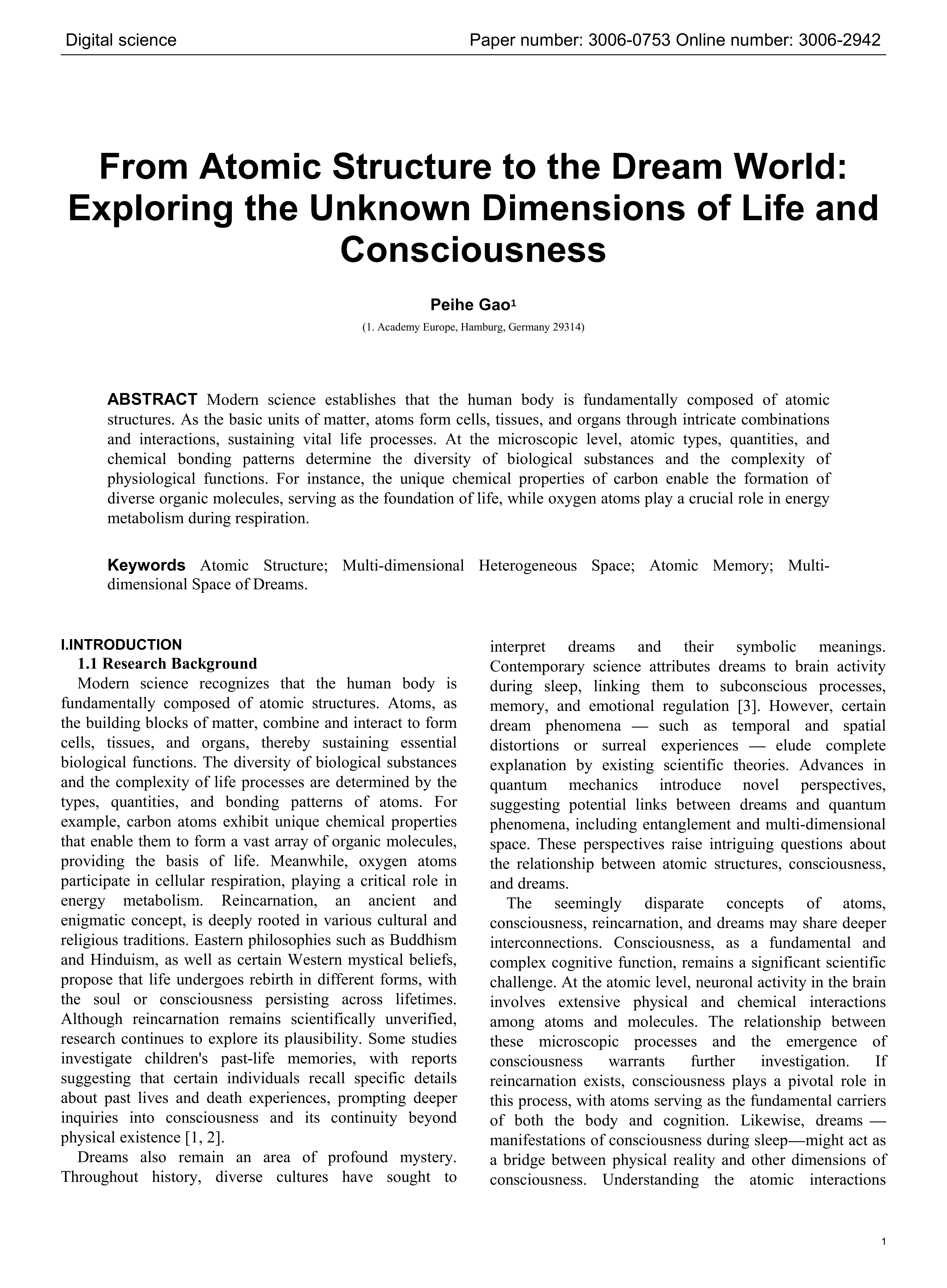 From Atomic Structure to the Dream World: Exploring the Unknown Dimensions of Life and Consciousness