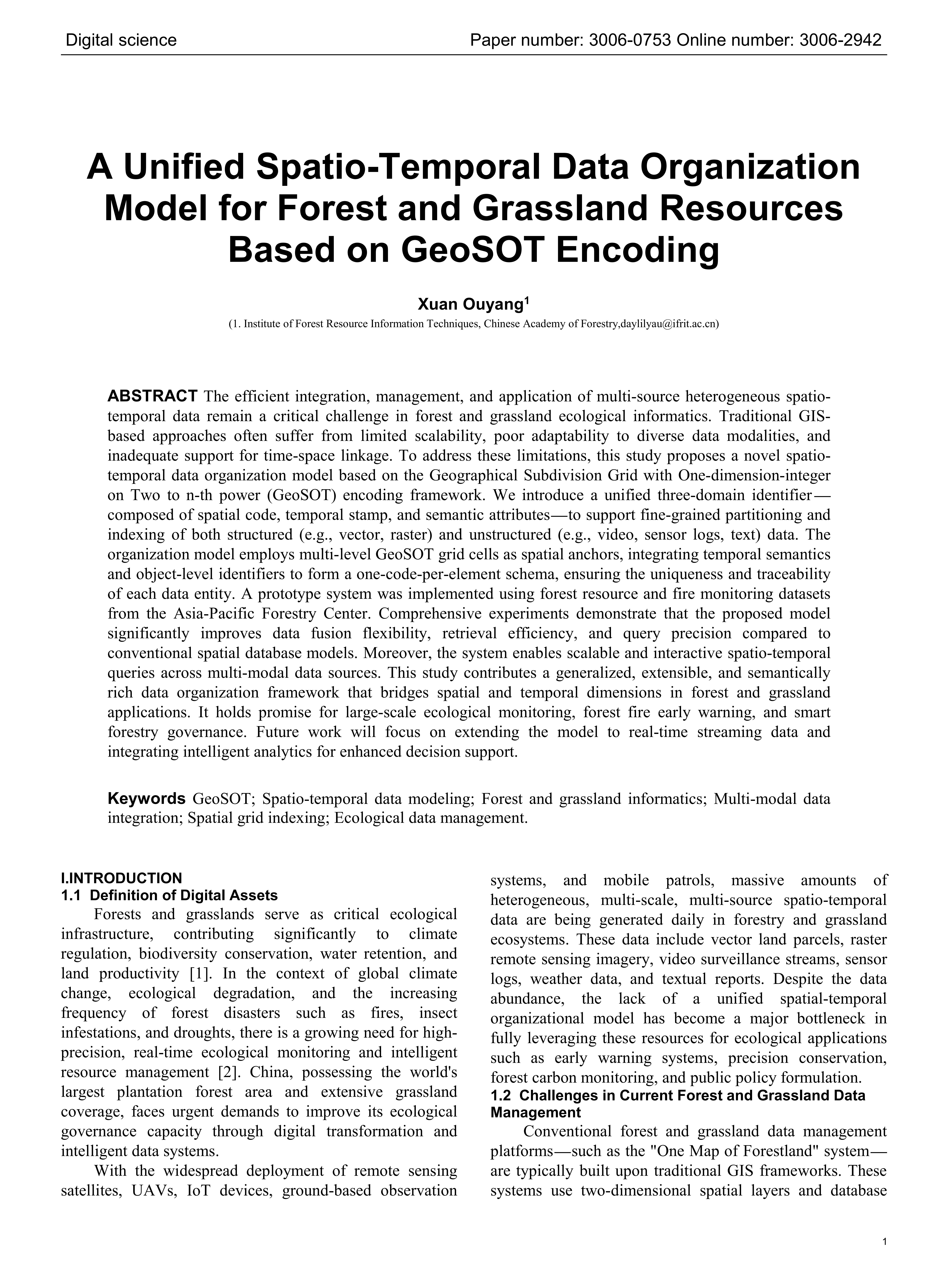 A Unified Spatio-Temporal Data Organization Model for Forest and Grassland Resources Based on GeoSOT Encoding