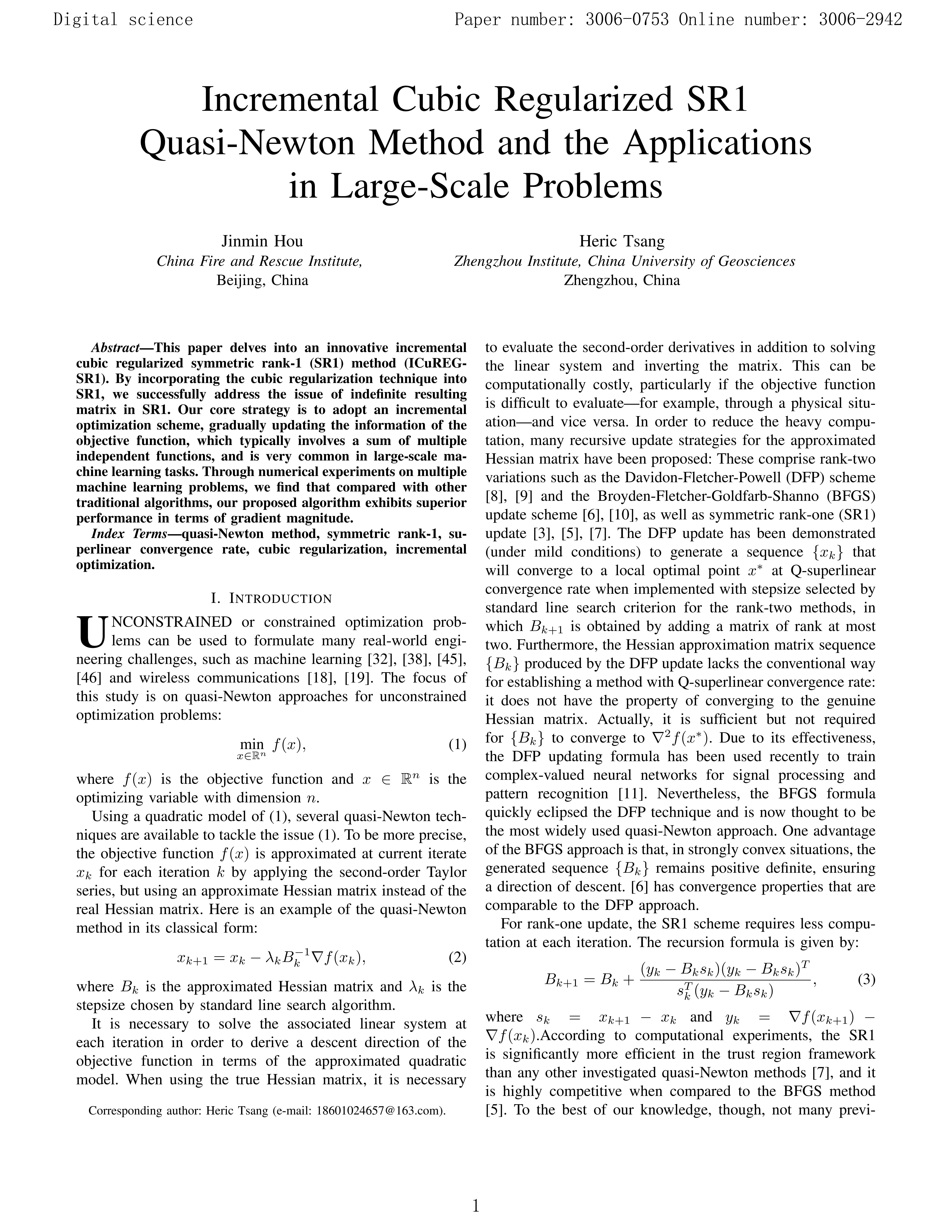Incremental Cubic Regularized SR1 Quasi-Newton Method and the Applications in Large-Scale Problems