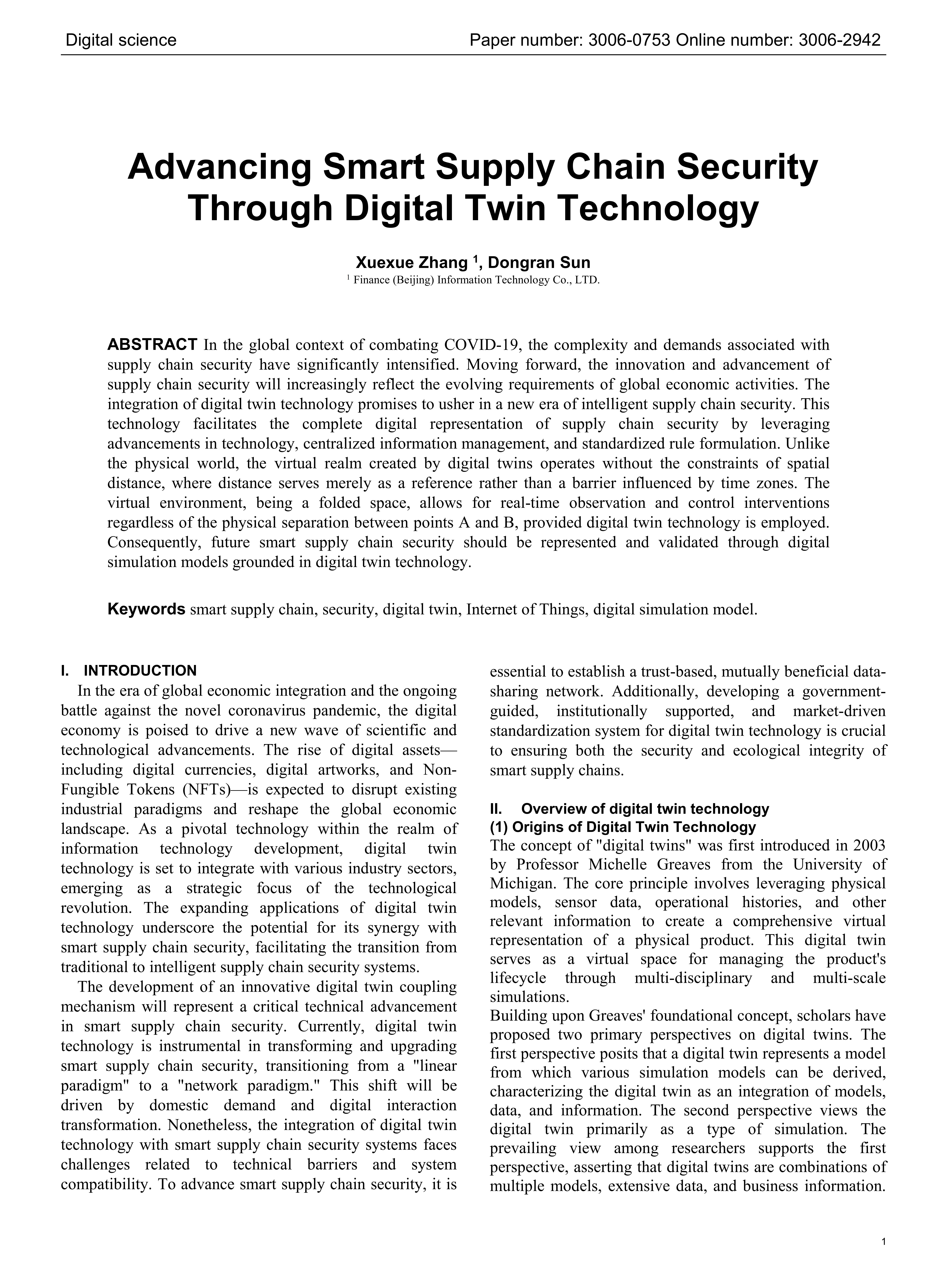 Advancing Smart Supply Chain Security Through Digital Twin Technology